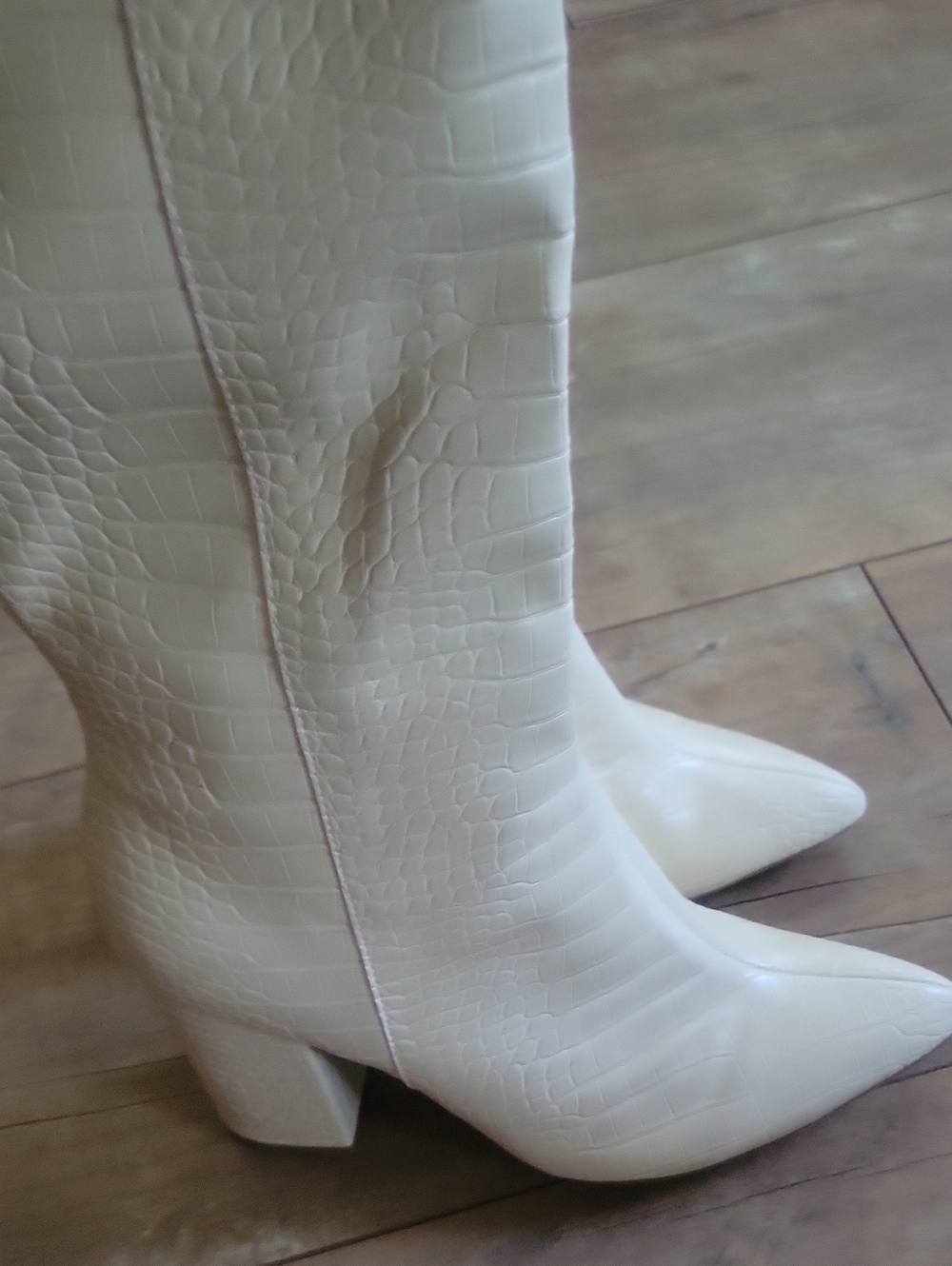 MIA Women's Knee-High Croc-Embossed Cream Boots - Picture 5 of 8